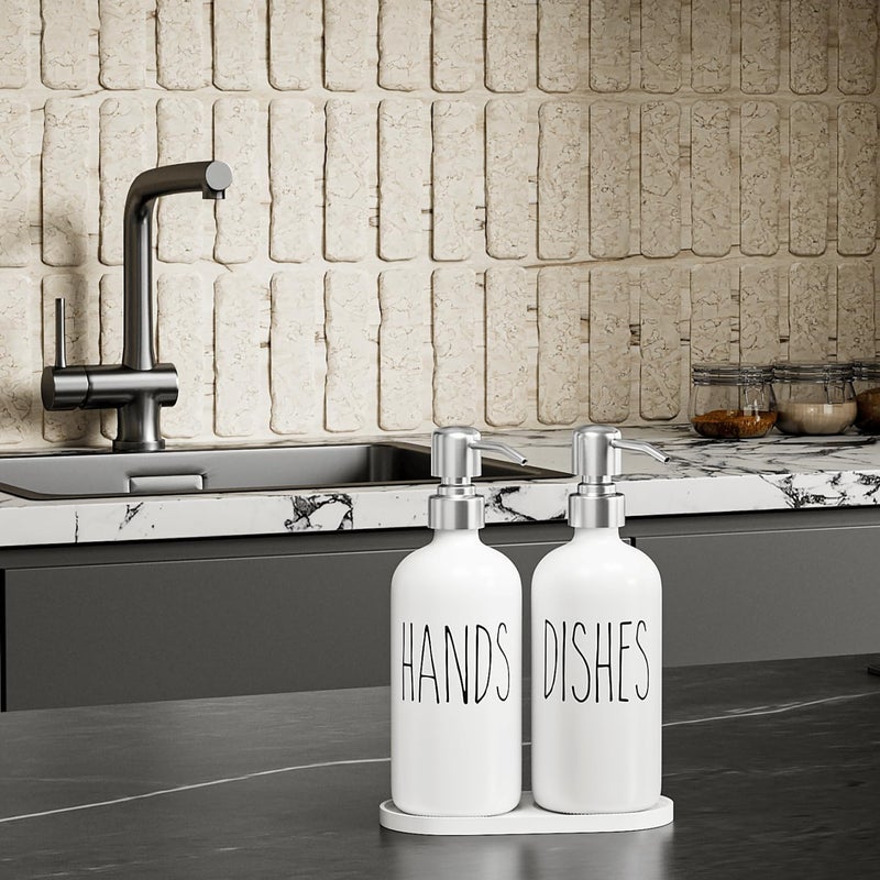 MOMEEMO Soap Dispenser for Kitchen Sink, White Soap Dispenser with Silver Metal Pump, Suitable for Kitchen Decor and Accessories. (White & Silver) - Image 3